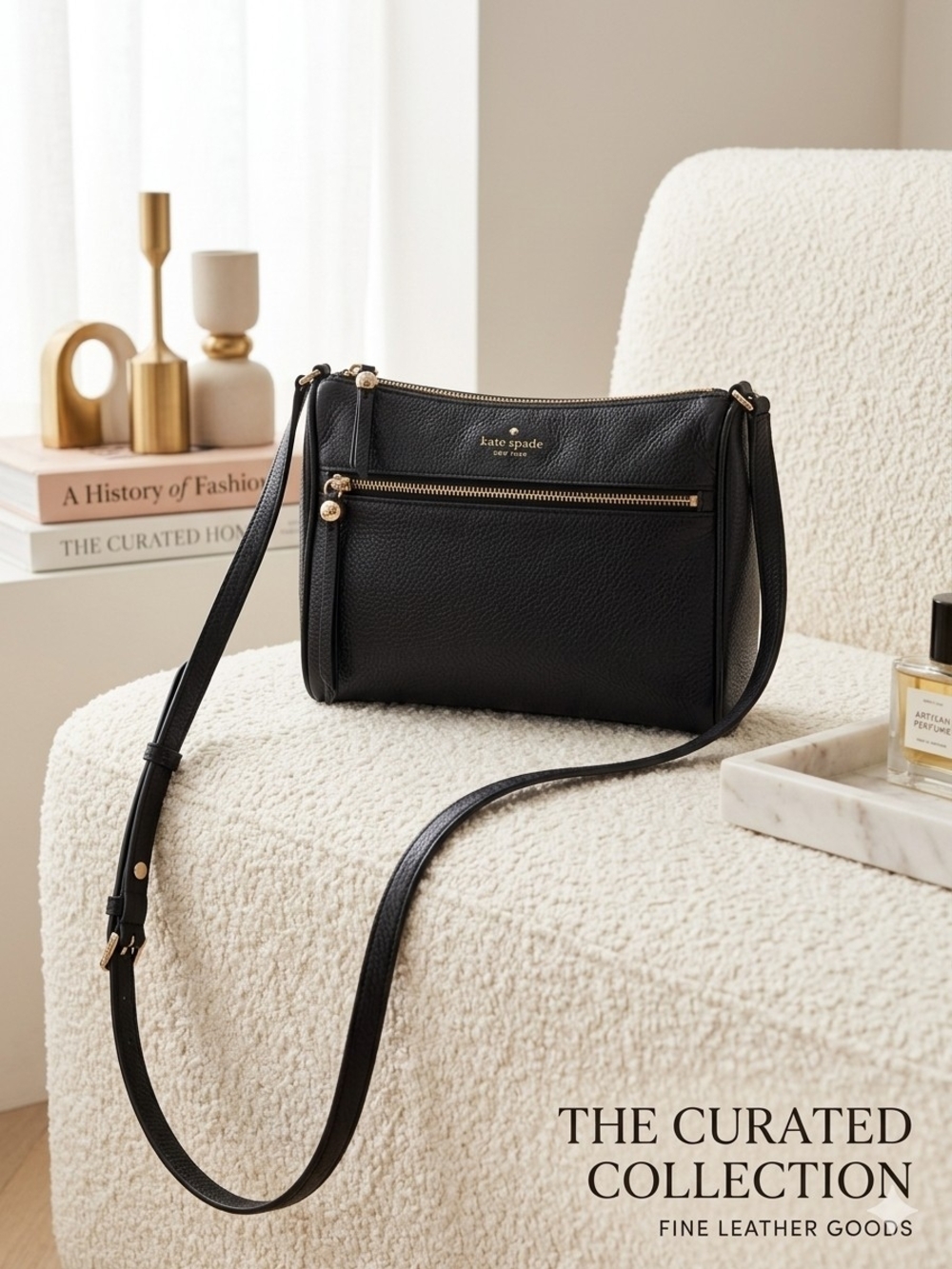 kate spade Black Pebbled Leather Crossbody with Zip Pocket